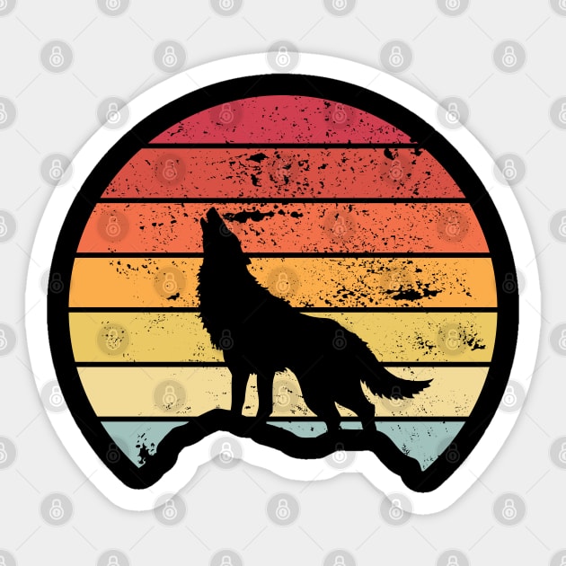 retro wolf howling at the full moon Sticker by Wolf Clothing Co